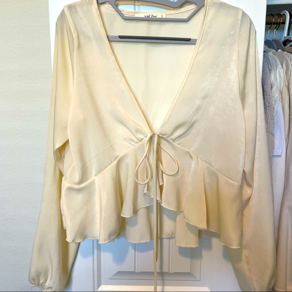 Beige Satin Front Tie Top